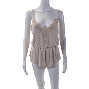 Cosabella Womens Spaghetti Strap Lace Trim Striped Sleep Romper Pink Size Small